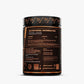 Black supplement container with nutritional information on a white background
