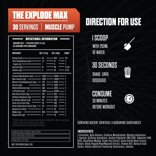 Exalt The Xplode Max Preworkout-30 Servings-300g caffeine with added creatine