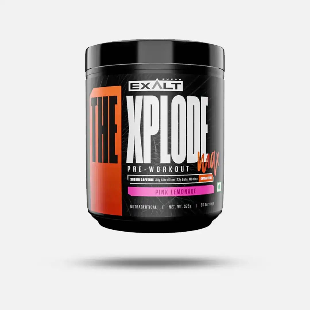 Exalt Xplode pre-workout supplement container on a white background